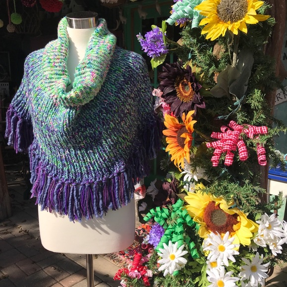 Boho Blue Poncho - Picture 5 of 10